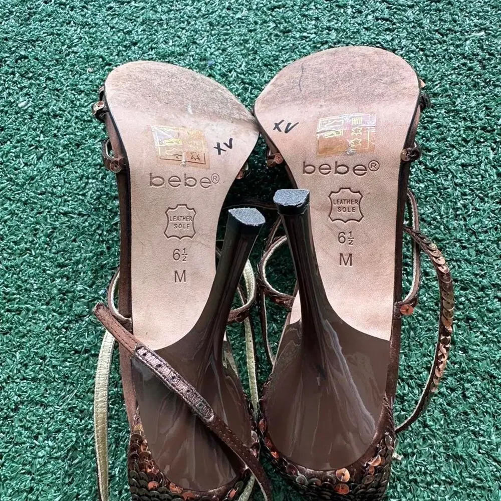 vintage bebe brown sequin heels